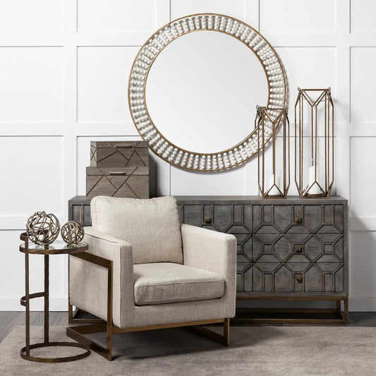 Reimer Accent Table by Mercana in antique gold. Made from glass, metal in a modern style.