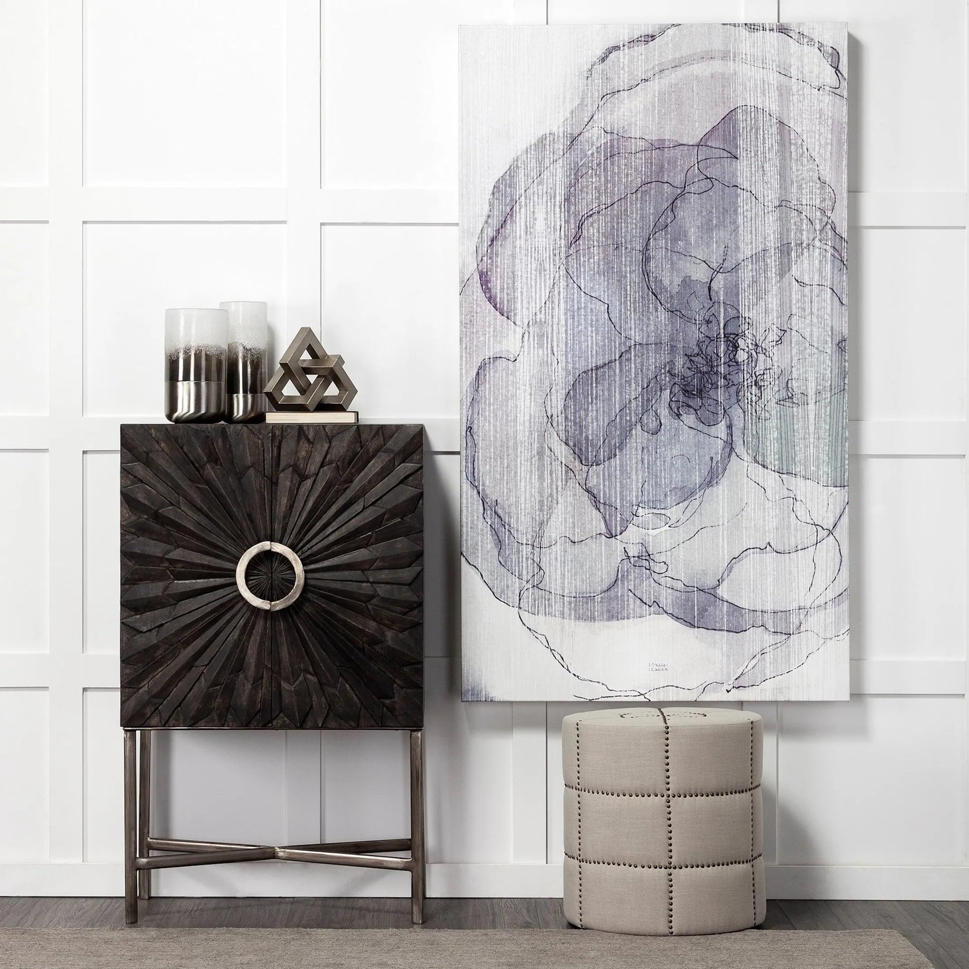 Baltic I White Brushed Metal Bottom Vase by Mercana in white, bronze, silver. Made from unique in a eclectic & global style.