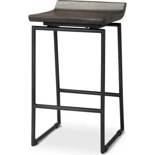 Givens Wood Seat Bar/Counter Stool by Mercana in matte black. Made from wood, metal in a modern style.