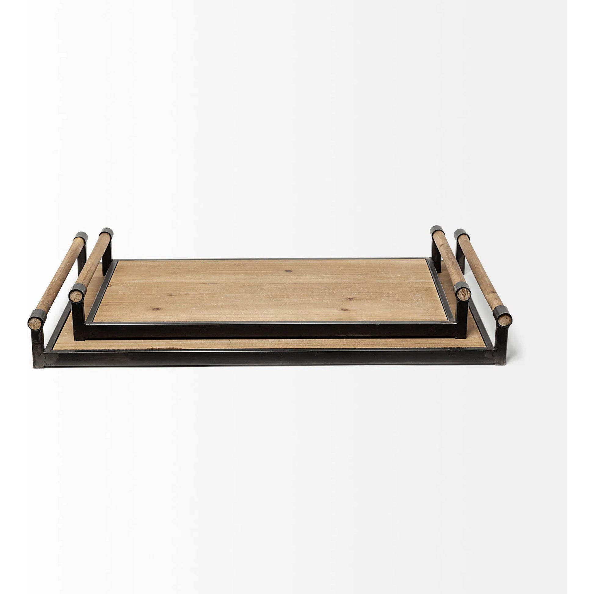 Benson Wood Black Trays Set of Two by Mercana in light walnut. Made from metal in a modern style.