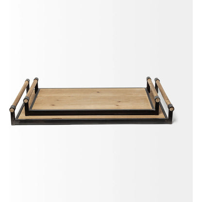 Benson Wood Black Trays Set of Two by Mercana in light walnut. Made from metal in a modern style.