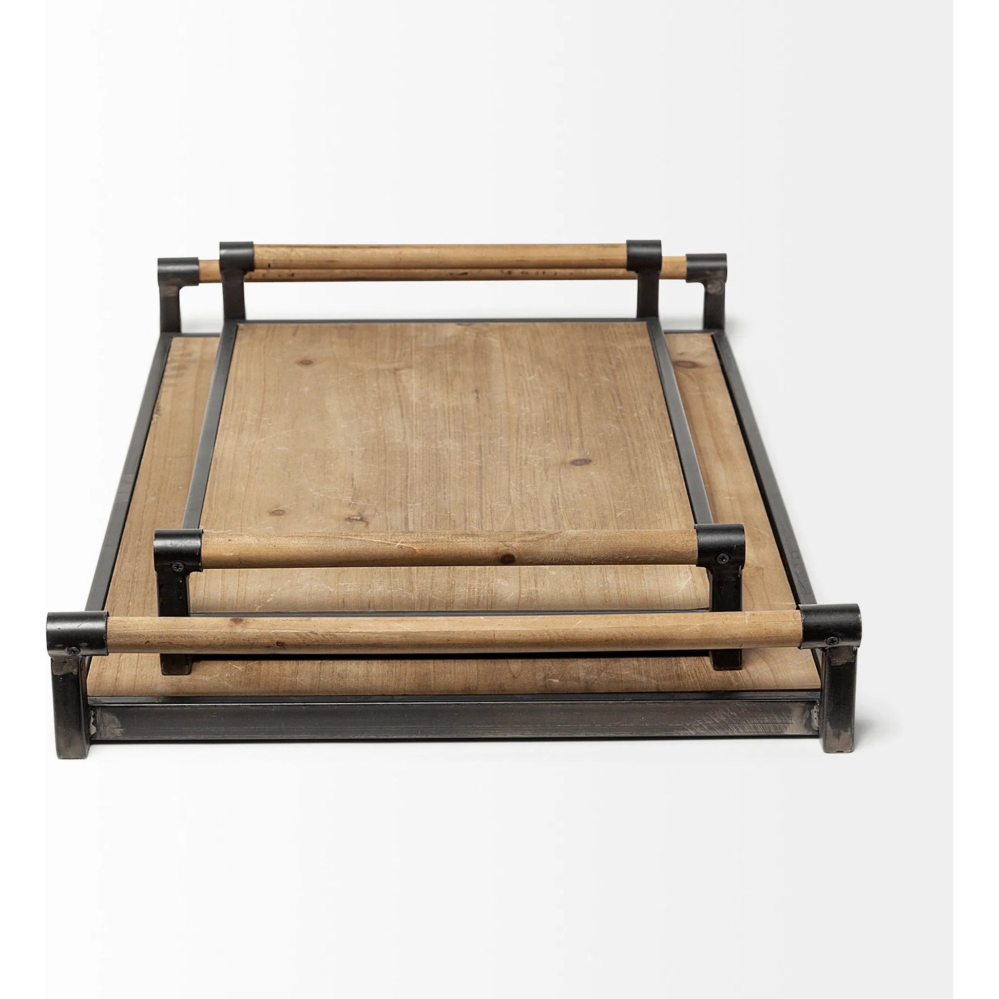 Benson Wood Black Trays Set of Two by Mercana in light walnut. Made from metal in a modern style.