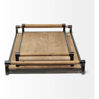 Benson Wood Black Trays Set of Two by Mercana in light walnut. Made from metal in a modern style.