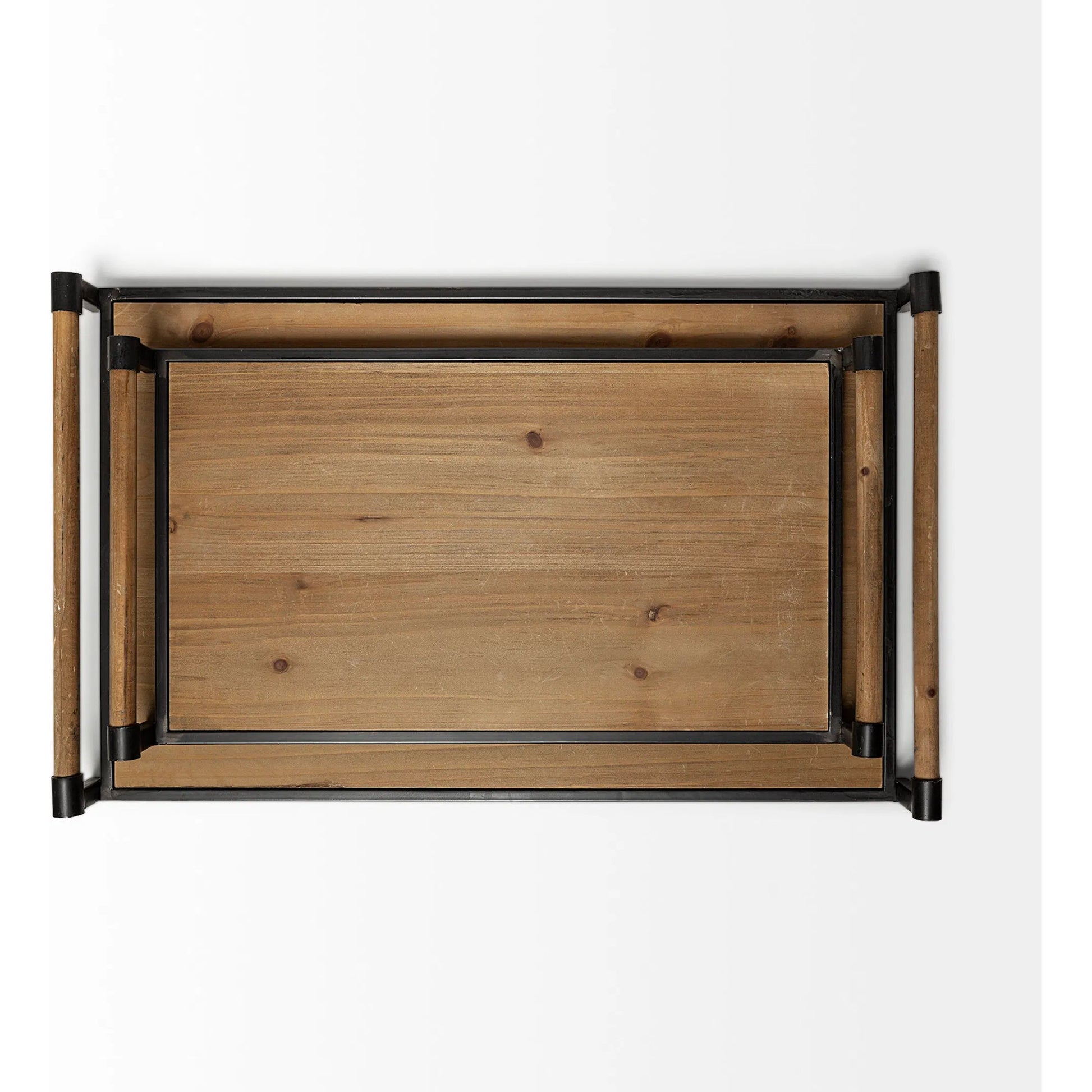 Benson Wood Black Trays Set of Two by Mercana in light walnut. Made from metal in a modern style.