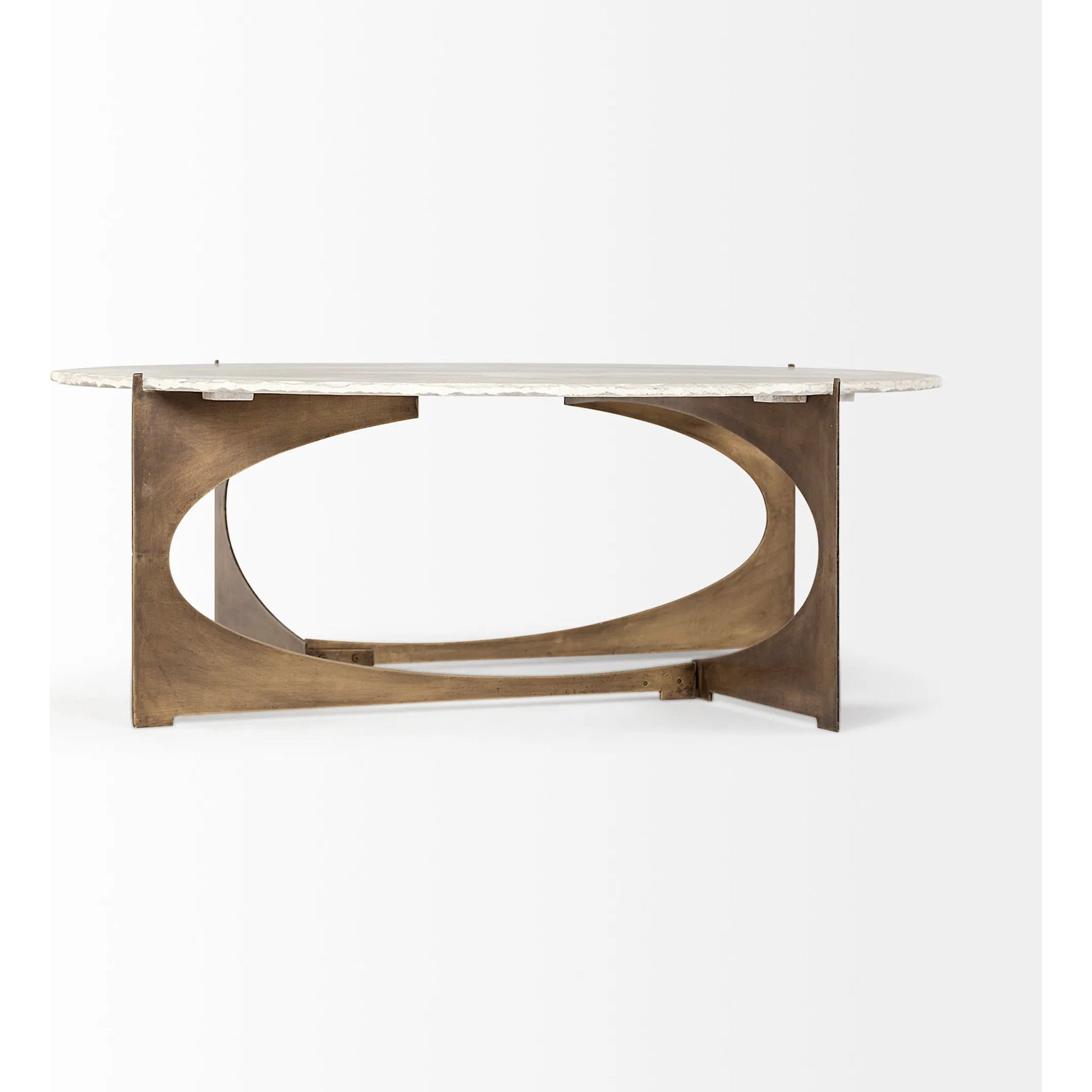 Reinhold Round Coffee Table by Mercana in white, antique gold. Made from marble, metal in a modern style.
