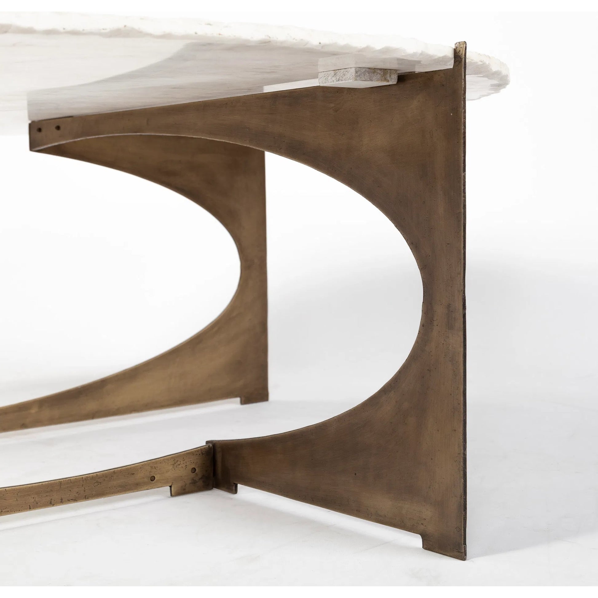 Reinhold Round Coffee Table by Mercana in white, antique gold. Made from marble, metal in a modern style.