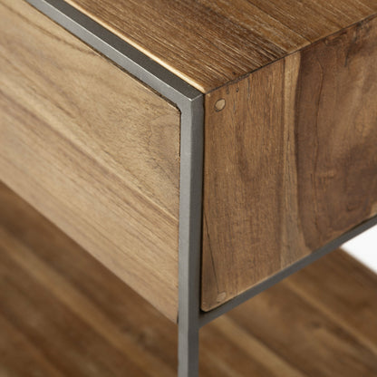 Morris Console Table by Mercana in brown wood, silver metal. Made from wood, metal in a modern style.