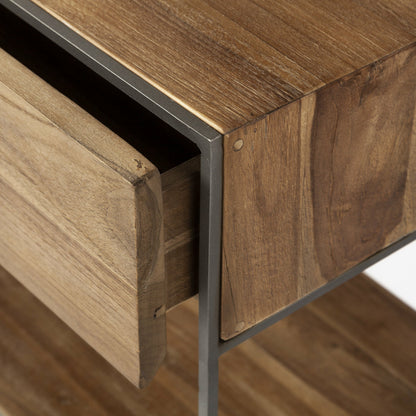 Morris Console Table by Mercana in brown wood, silver metal. Made from wood, metal in a modern style.