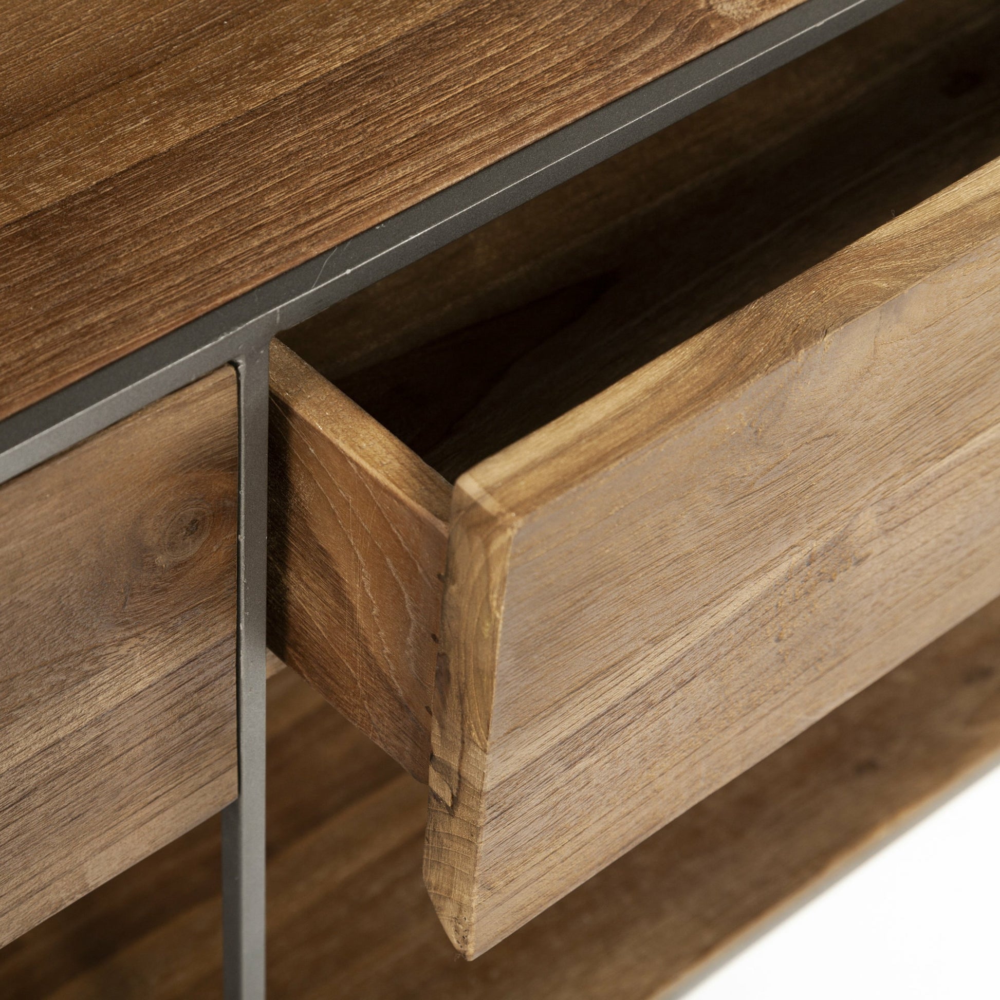 Morris Console Table by Mercana in brown wood, silver metal. Made from wood, metal in a modern style.