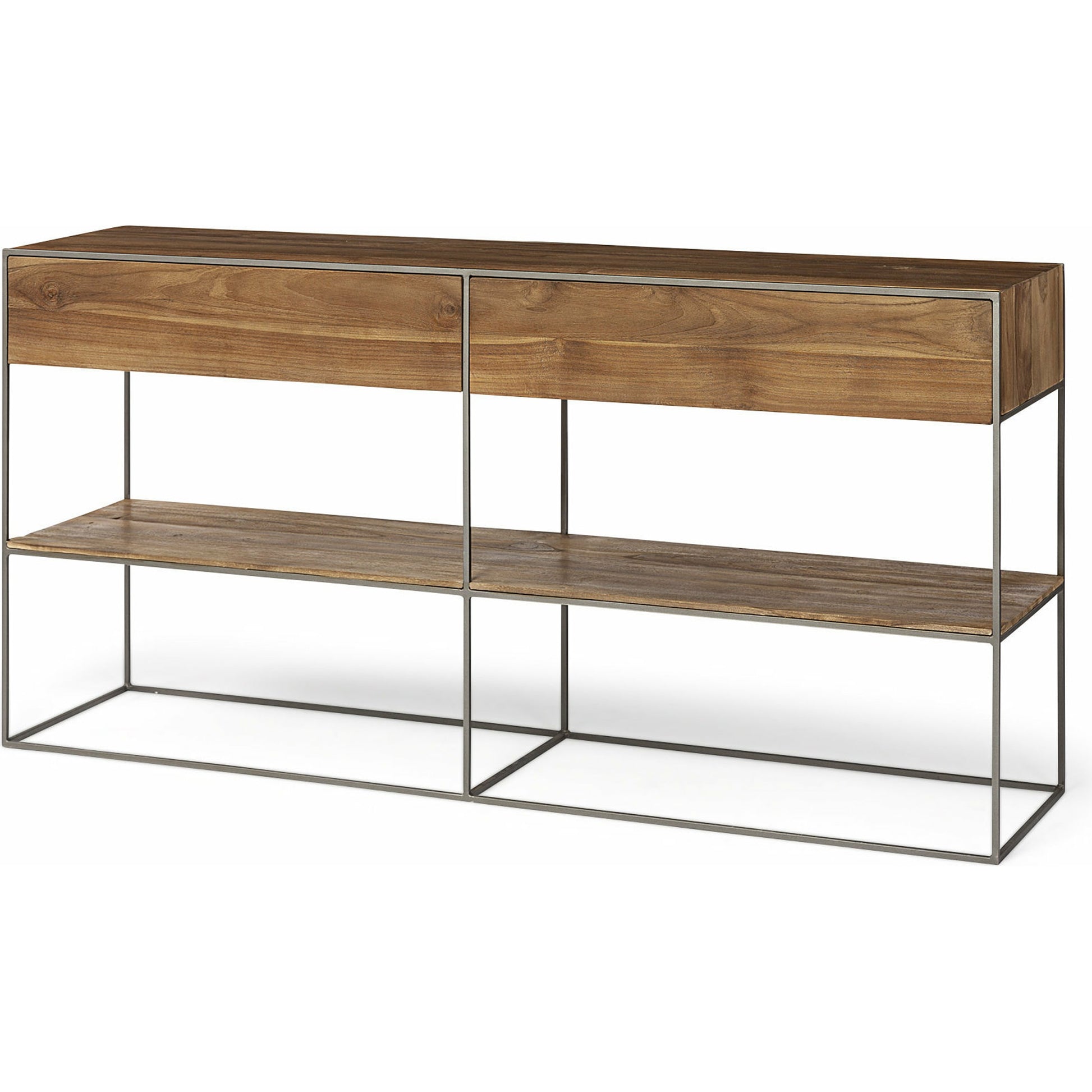 Morris Console Table by Mercana in brown wood, silver metal. Made from wood, metal in a modern style.