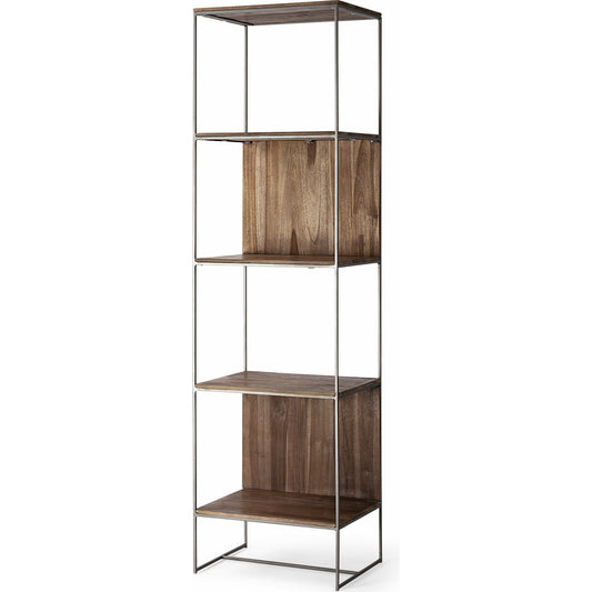 Morris 4-TIER Shelving Unit by Mercana in natural, medium brown. Made from wood in a modern style.