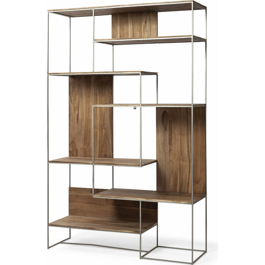 Morris 6-TIER Shelving Unit by Mercana in natural, medium brown. Made from wood in a modern style.