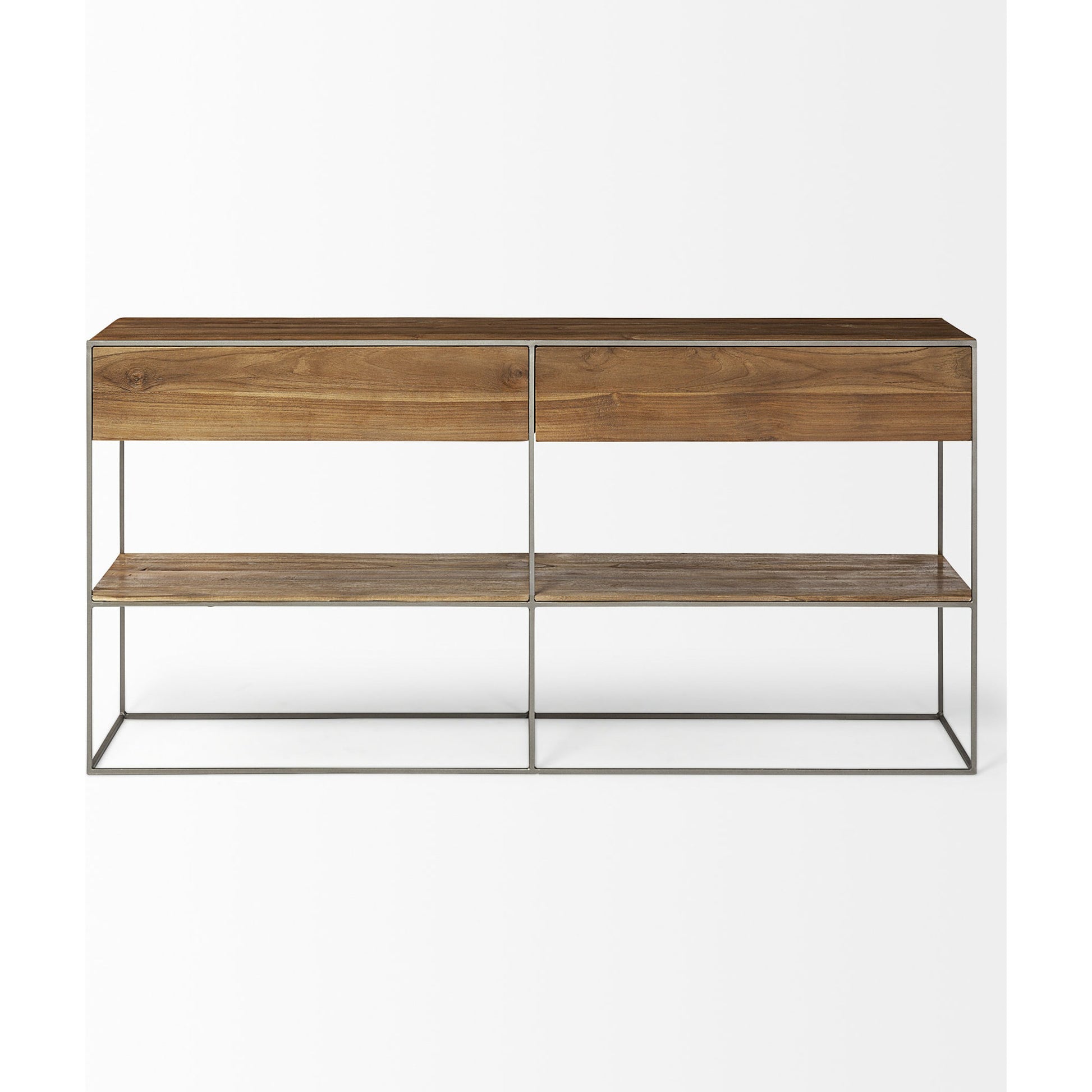 Morris Console Table by Mercana in brown wood, silver metal. Made from wood, metal in a modern style.
