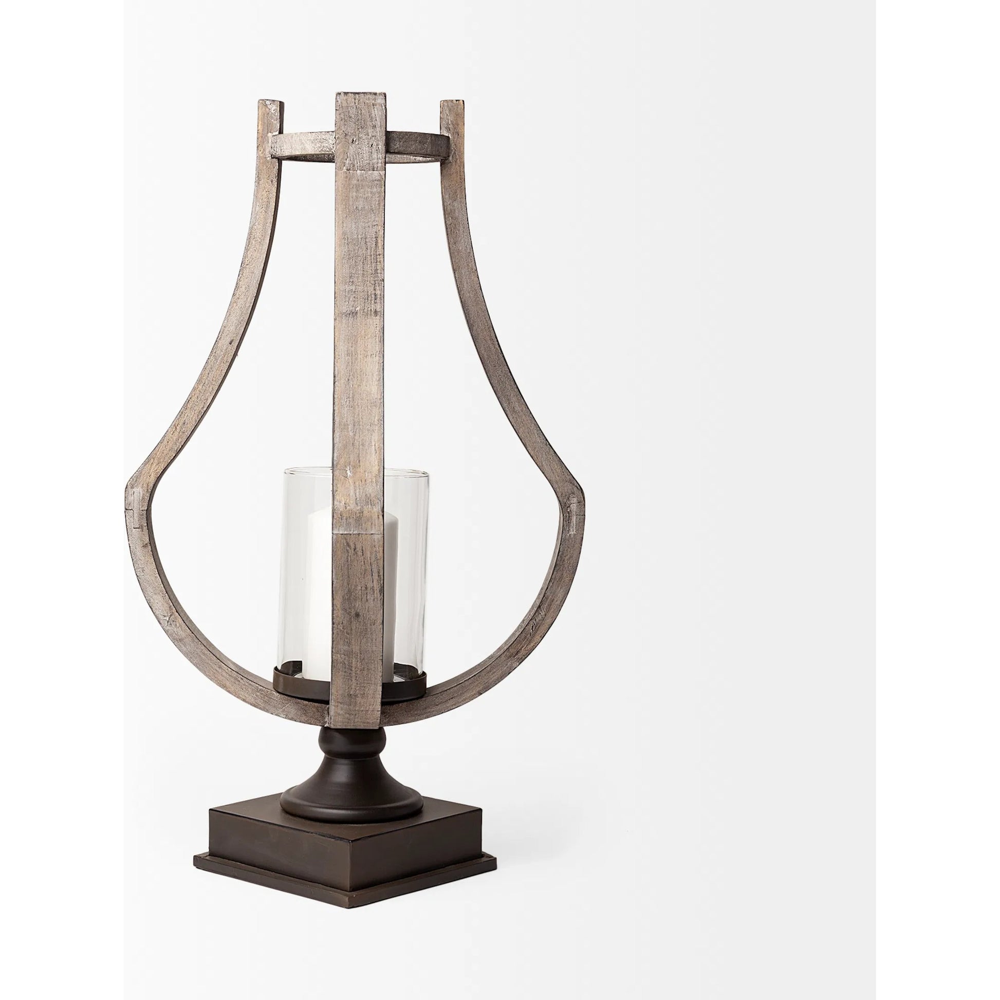 Brillion Rustic Wood Metal Table Candle Holder by Mercana in beige. Made from unique in a coastal style.