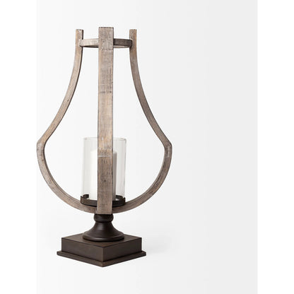 Brillion Rustic Wood Metal Table Candle Holder by Mercana in beige. Made from unique in a coastal style.
