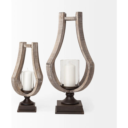 Brillion Rustic Wood Metal Table Candle Holder by Mercana in beige. Made from unique in a coastal style.
