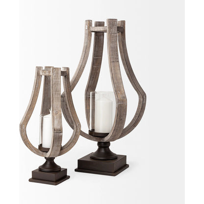 Brillion Rustic Wood Metal Table Candle Holder by Mercana in beige. Made from unique in a coastal style.