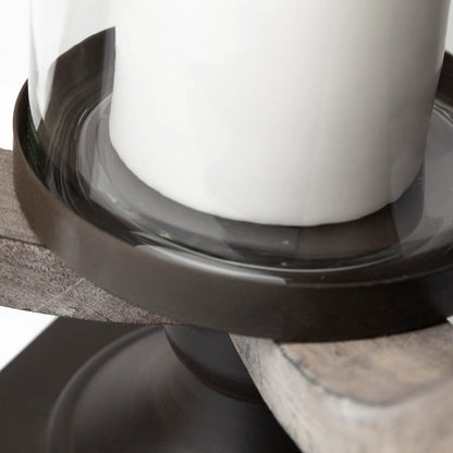 Brillion Rustic Wood Metal Table Candle Holder by Mercana in beige. Made from unique in a coastal style.