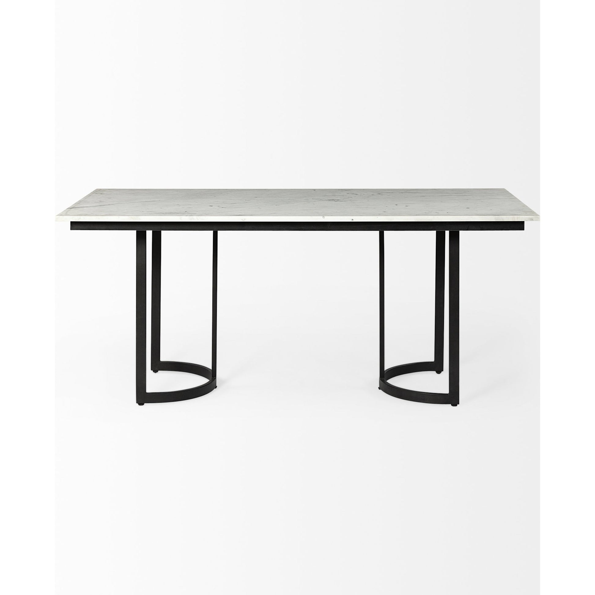 Tanner Rectangle Dining Table by Mercana in white. Made from metal, marble in a transitional style.