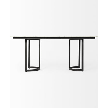 Tanner Rectangle Dining Table by Mercana in white. Made from metal, marble in a transitional style.
