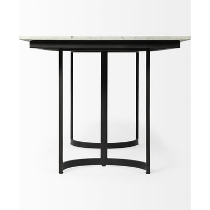 Tanner Rectangle Dining Table by Mercana in white. Made from metal, marble in a transitional style.