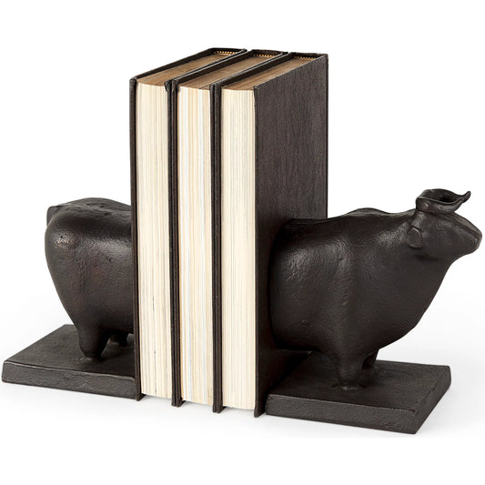 Taurus III Cast Aluminum Bull Bookends Set of Two by Mercana in black. Made from aluminum in a unique style.