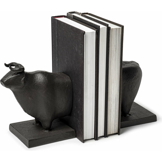 Taurus III Cast Aluminum Bull Bookends Set of Two by Mercana in black. Made from aluminum in a unique style.