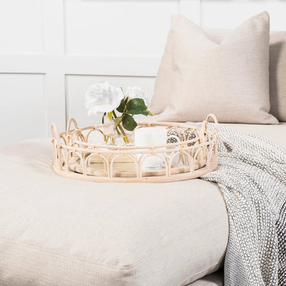 Leona Woven Mirrored Base Nesting Trays Set of Two by Mercana in natural. Made from unique in a transitional style.