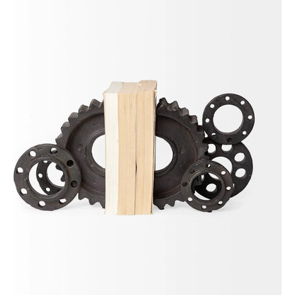 Cogsworth Resin Industrial Gear Bookends Set of Two by Mercana in gray. Made from resin in a modern style.