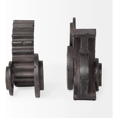 Cogsworth Resin Industrial Gear Bookends Set of Two by Mercana in gray. Made from resin in a modern style.