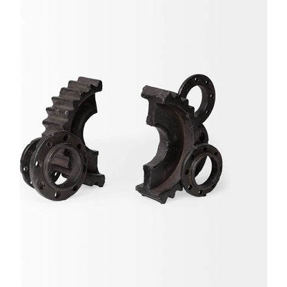 Cogsworth Resin Industrial Gear Bookends Set of Two by Mercana in gray. Made from resin in a modern style.