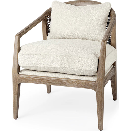 Landon Upholstered Accent Chair by Mercana in cream. Made from fabric, wood in a unique style.