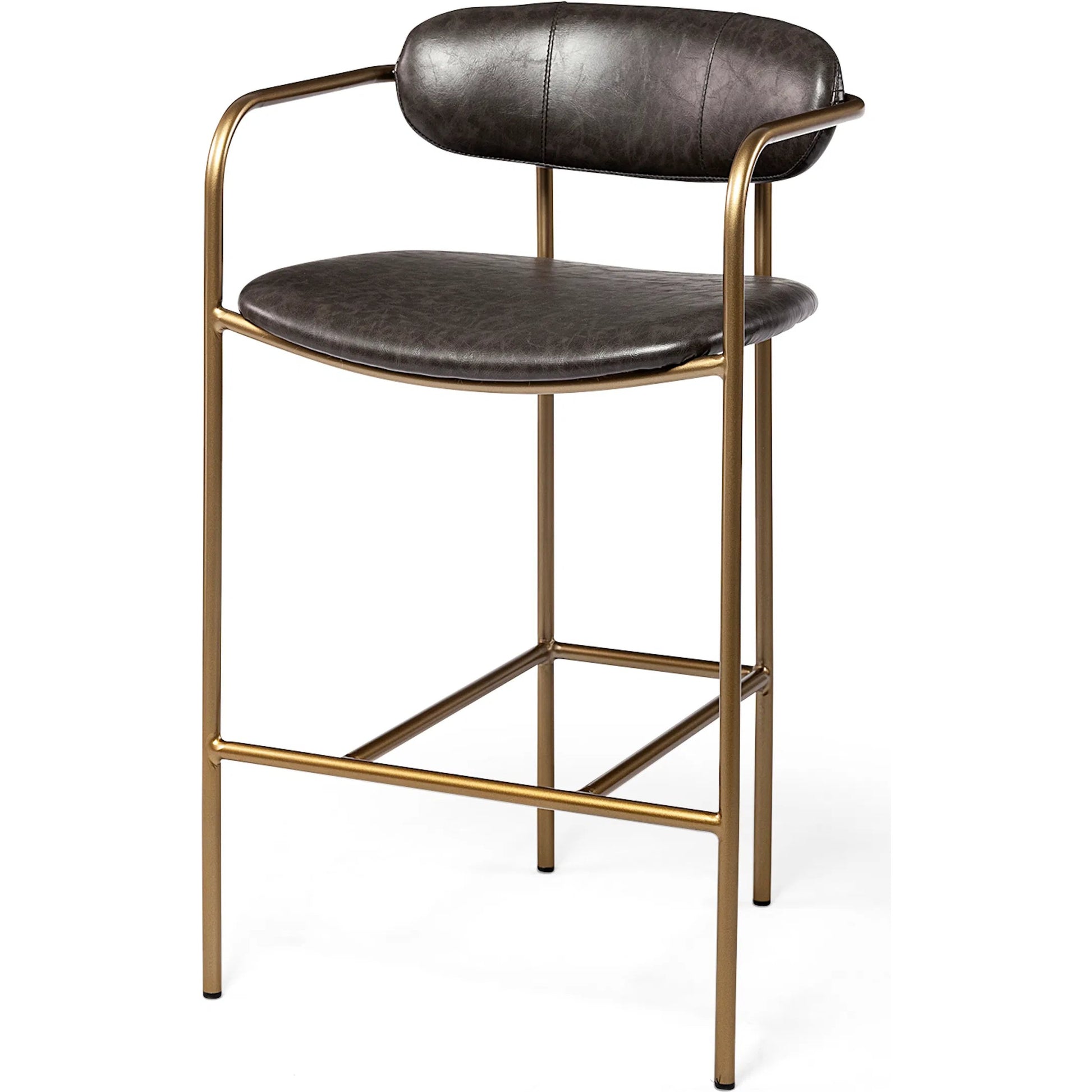 Parker Leather Seat Bar/Counter Stool by Mercana in brown, gold. Made from faux leather, leather, metal in a unique style.