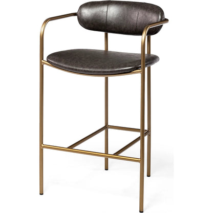 Parker Leather Seat Bar/Counter Stool by Mercana in brown, gold. Made from faux leather, leather, metal in a unique style.