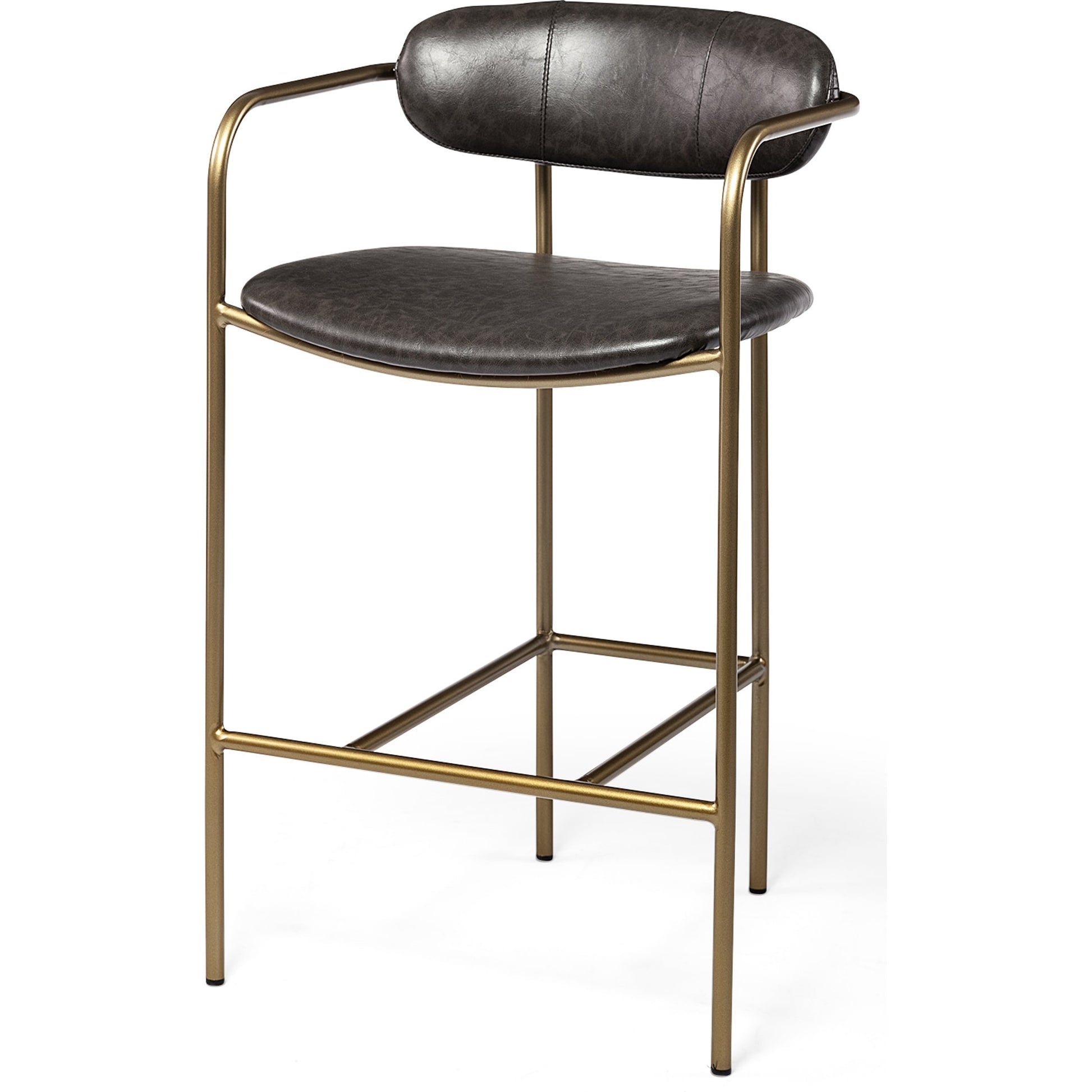 Parker Leather Seat Bar/Counter Stool by Mercana in brown, gold. Made from faux leather, leather, metal in a unique style.