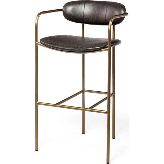 Parker Leather Seat Bar Stool by Mercana in brown, gold. Made from faux leather, leather, metal in a traditional style.