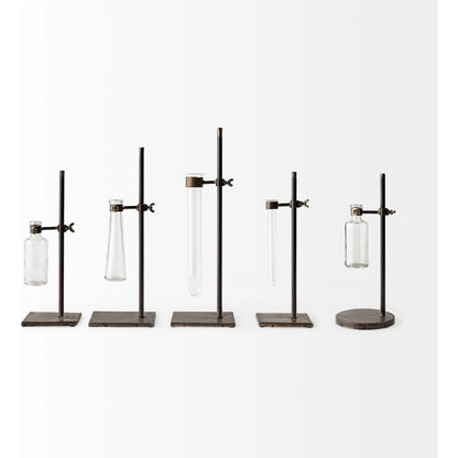 Jarvis Dark Glass Chemistry Inspired Bottles Set of Five by Mercana in dark brown metal. Made from unique in a modern style.