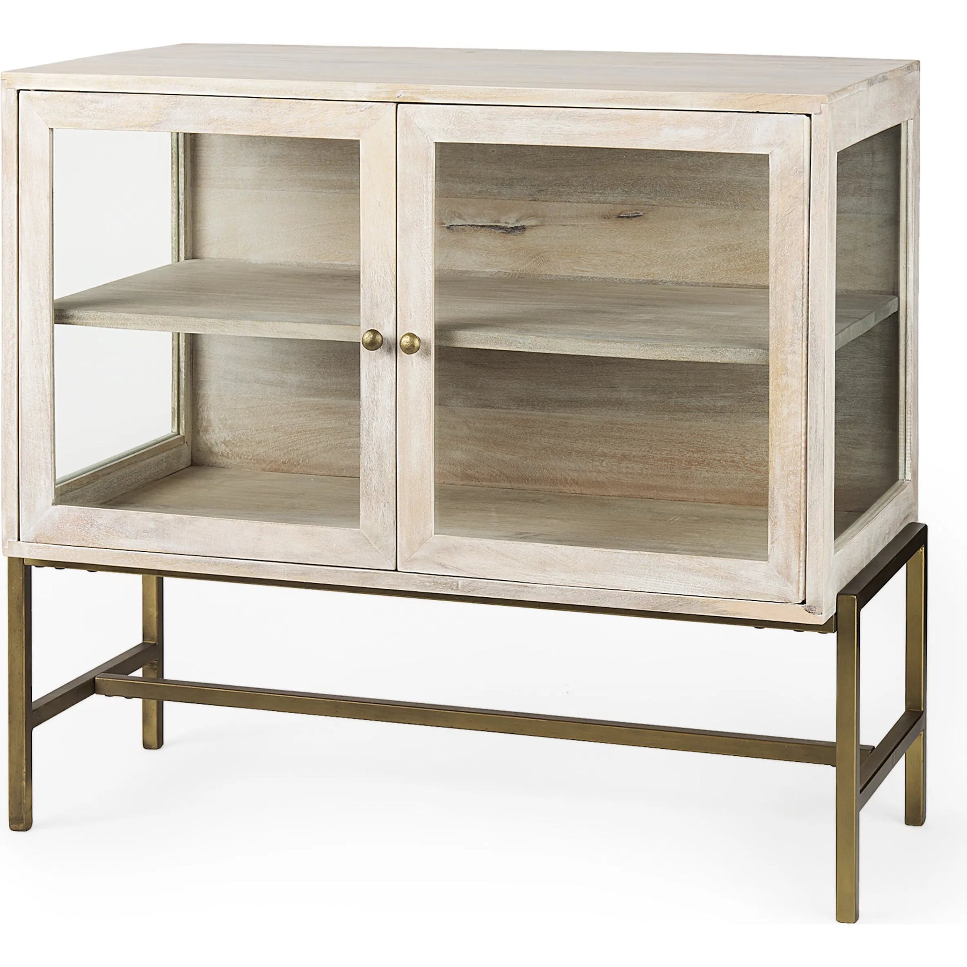 Arelius Accent Cabinet by Mercana. Made from glass, solid wood, steel in a modern style.