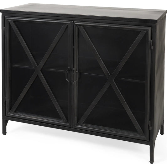 Poppy Accent Cabinet by Mercana in black. Made from metal in a traditional style.