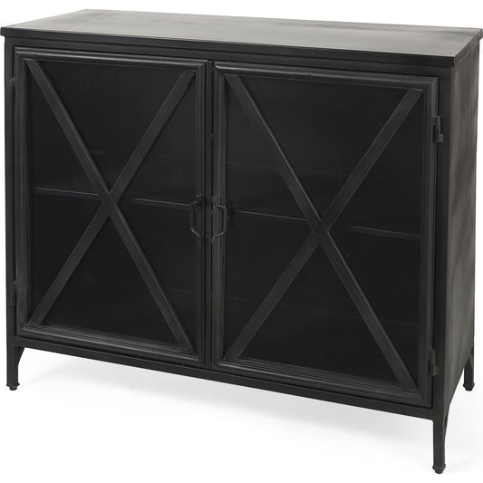Poppy Accent Cabinet by Mercana in black. Made from metal in a traditional style.