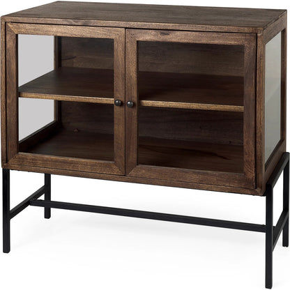 Arelius Accent Cabinet by Mercana. Made from glass, solid wood, steel in a modern style.