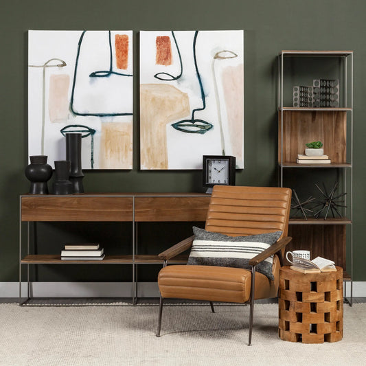 Morris 4-TIER Shelving Unit by Mercana in natural, medium brown. Made from wood in a modern style.