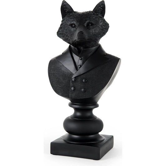 Murray Painted Fox in a Suit Bust by Mercana in black. Made from unique in a unique style.