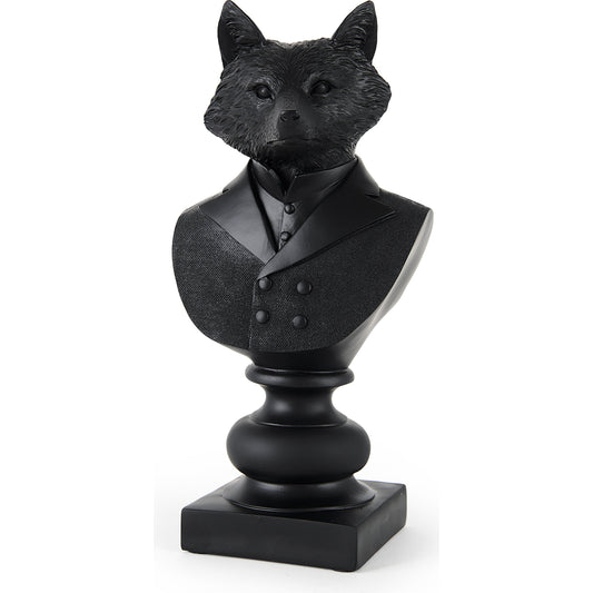 Murray Painted Fox in a Suit Bust by Mercana in black. Made from unique in a unique style.