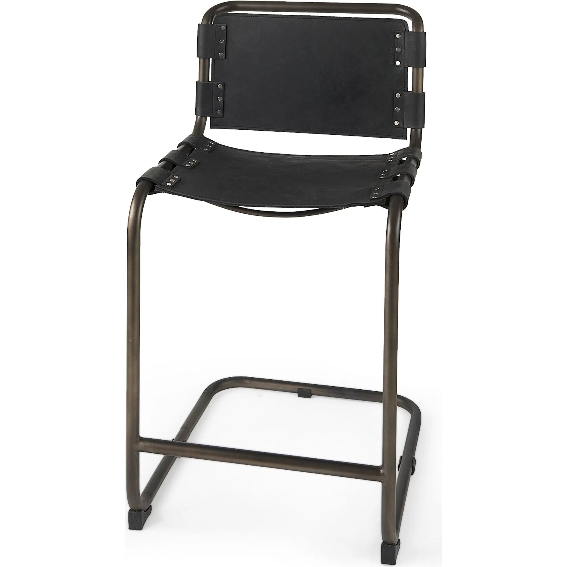 Berbick Leather Seat Counter Stool by Mercana. Made from leather, iron in a unique style.