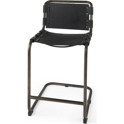 Berbick Leather Seat Counter Stool by Mercana. Made from leather, iron in a unique style.