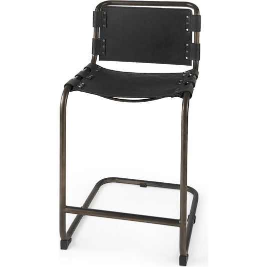Berbick Leather Seat Bar/Counter Stool by Mercana. Made from leather, iron in a unique style.