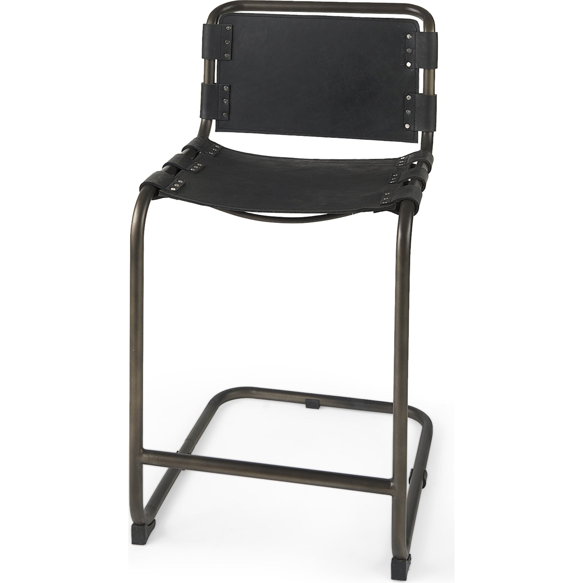 Berbick Leather Seat Counter Stool by Mercana. Made from leather, iron in a unique style.
