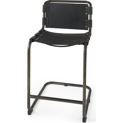 Berbick Leather Seat Counter Stool by Mercana. Made from leather, iron in a unique style.