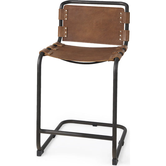Berbick Leather Seat Bar/Counter Stool by Mercana. Made from leather, iron in a unique style.